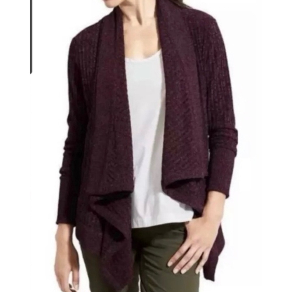 Athleta Tiburon Drape Front Cardigan Woman's XS Oversized Ribbed Raisin Relaxed